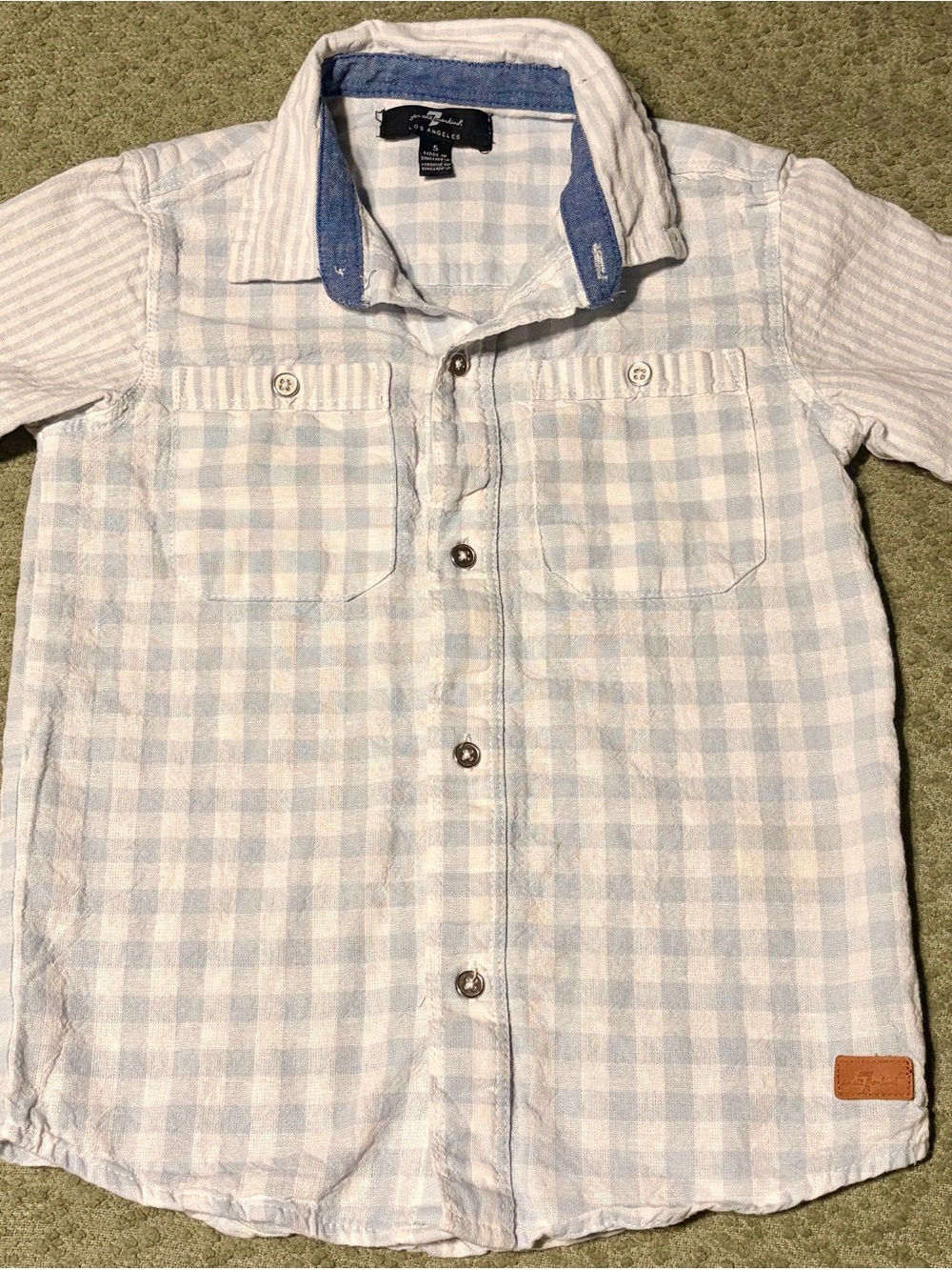 Kids 7 For All Mankind Light Blue/White Plaid Button-Down Shirt